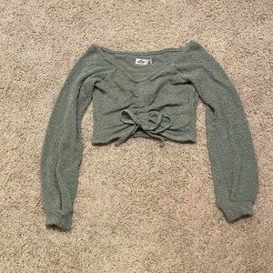 Hollister Sage Green Ruched Cropped Sweater NWT Women Medium